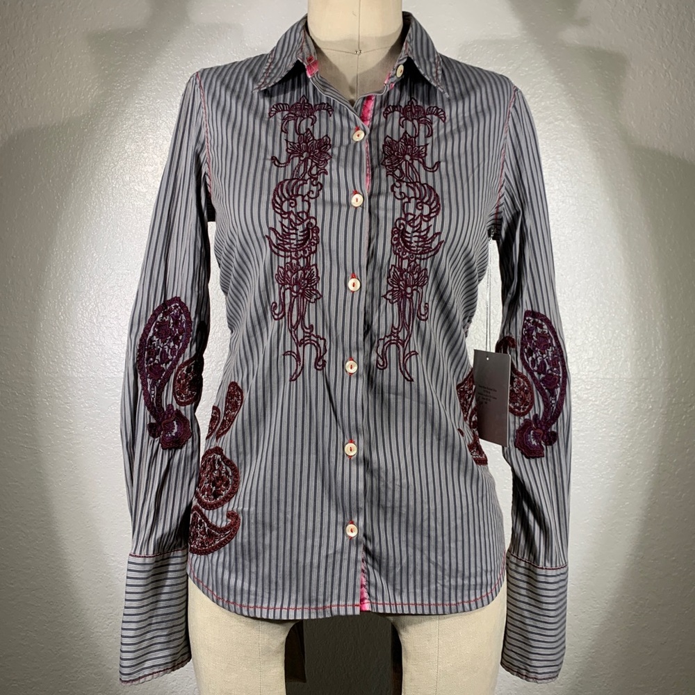 3J Workshop by Johnny Was Cotton Thai Iced Tea Shirt XS NWOT